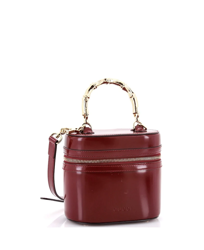 Pre-Owned Gucci Mini Bamboo Top Handle Vanity Shoulder Bag Patent and Metal