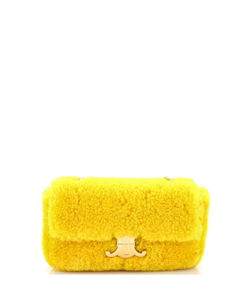 Pre-Owned Celine Small Triomphe Chain Shoulder Bag Shearling