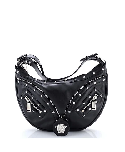Pre-Owned Versace Small Repeat Hobo Studded Leather