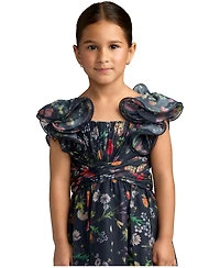 Mac Duggal Big Girls Floral Chiffon Ruffle Sleeve Dress