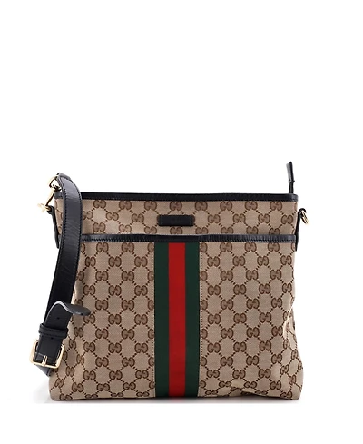 Pre-Owned Gucci Small Front Pocket Web Messenger Gg Canvas