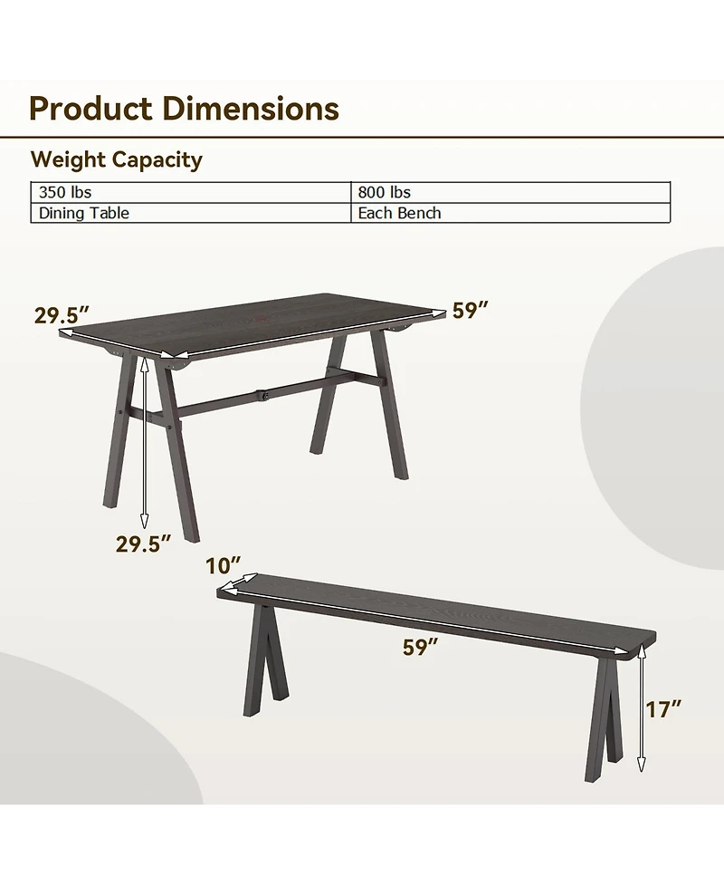 Gymax 3 Pieces Outdoor Picnic Table and Benches Set for 6 People 1.93'' Umbrella Hole