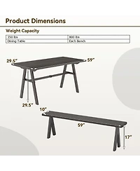 Gymax 3 Pieces Outdoor Picnic Table and Benches Set for 6 People 1.93'' Umbrella Hole