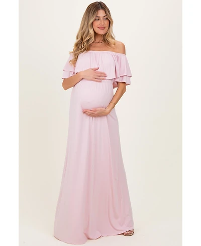 Pinkblush Women's Light Pink Ruffle Off Shoulder Maxi Dress