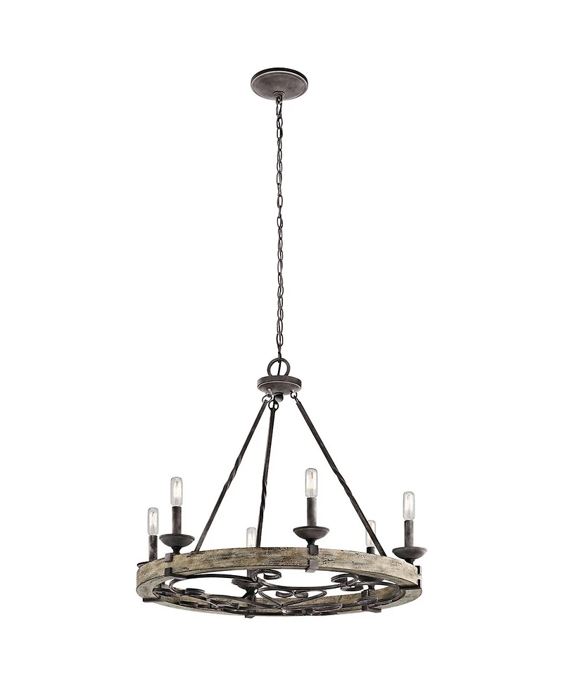 Kichler Taulbee 28 1/2" Aged Zinc 6-Light Wagon Wheel Chandelier