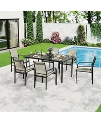7 Piece Patio Dining Set for 6, Metal Outdoor Furniture Set with Rectangle Table and 6 Ergonomic Breathable Armchairs for Yard, Balcony, Poolside