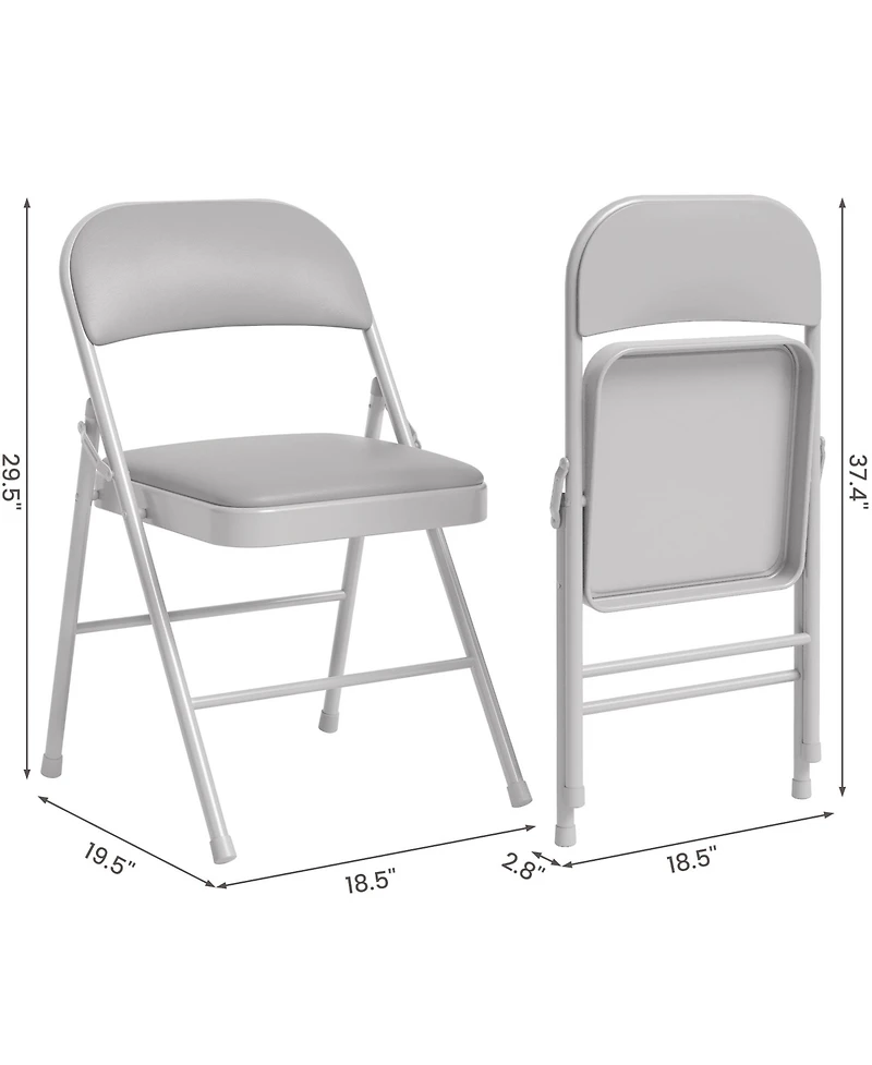 Folding Chairs Set of 2 Padded Comfortable Foldable with Soft Cushion Metal Stackable Portable for Office Wedding Dining Grey