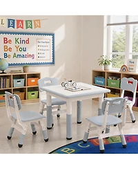 Kids Table and 4 Chairs Set Height Adjustable with Graffiti Desktop Non-Slip Legs Easy Clean Activity Desk for Toddlers Daycare Study Area Home