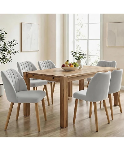 Wood Dining Chairs Set of 6, Armless Dining Chairs with Backrest, Upholstered Dining Chairs Modern Fabric Kitchen Chairs with Wooden Leg for Kitchen