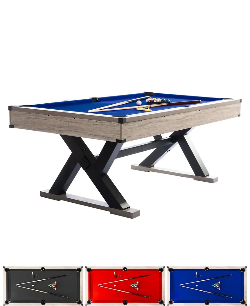 7 Ft Pool Table, Metal K-Leg Billiard Table, with 2 Cues, 16 Balls, Chalk, Triangle and Brush, Modern Finish, for Home Game Room, Family Entertainment