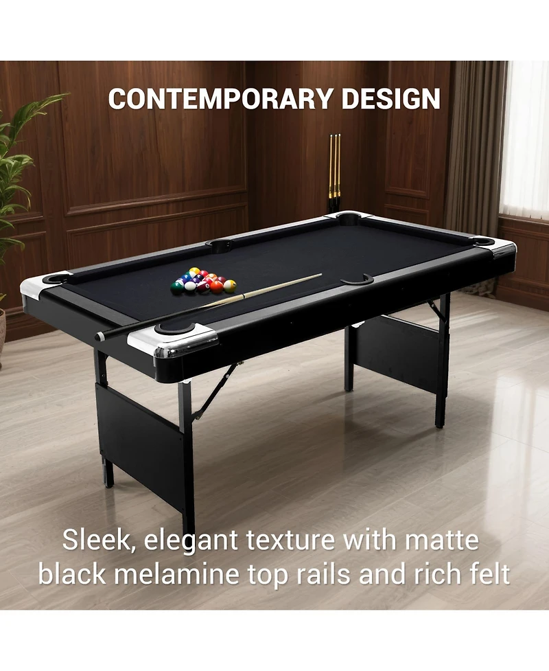 6 ft Pool Table, Folding Billiards Table with Accessories Set, Portable Pool Table Includes Balls, 2 Cue Sticks, Chalk and Brush for Home Game Room