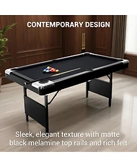 6 ft Pool Table, Folding Billiards Table with Accessories Set, Portable Pool Table Includes Balls, 2 Cue Sticks, Chalk and Brush for Home Game Room