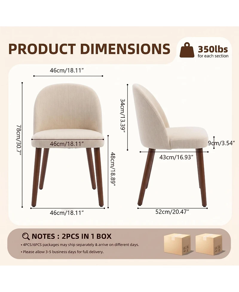 Wooden Dining Chairs Set of 4, Modern Fabric Dining Chairs, Upholstered Chairs with Wood Legs, Curved Thick Backrest for Kitchen Dining Room