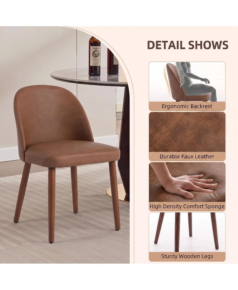 Wooden Dining Chairs Set of 6, Modern Fabric Dining Chairs, Upholstered Chairs with Wood Legs, Curved Thick Backrest for Kitchen Dining Room