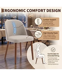 Wooden Dining Chairs Set of 2, Modern Fabric Dining Chairs, Upholstered Chairs with Wood Legs, Curved Thick Backrest for Kitchen Dining Room