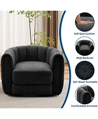 2 Set of Modern Swivel Barrel Accent Chair, 360 degrees) Upholstered Armchair, with Striped Backrest and Plush Padding, Comfy Round Lounge Chair