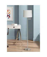 360 Lighting Modern Floor Lamp Swing Arm 60.5" Tall Brushed Nickel White Hardback Drum Shade for Living Room Reading Bedroom