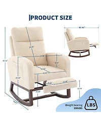 Nursery Glider Rocking Chair with Adjustable High Back, Side Pocket, Footrest, Stuffed Animal Upholstered Nursing Rocker with Wood Base for Nursery