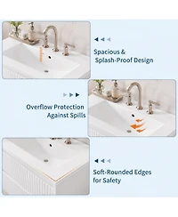 Wall Vanity 24 Inch Fluted 2 Drawer Bathroom Cabinet with Ceramic Sink 4" 3 Hole Floating Mount for Modern Bathroom