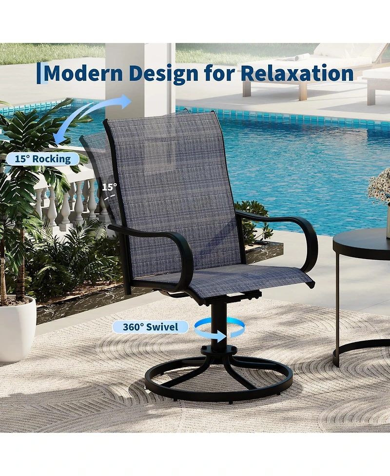 Swivel Patio Dining Chairs Set of 4, High Back Patio Seating with Curved Armrests, Rust Proof Metal Frame for Backyard, Porch, Poolside