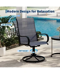 Swivel Patio Dining Chairs Set of 4, High Back Patio Seating with Curved Armrests, Rust Proof Metal Frame for Backyard, Porch, Poolside