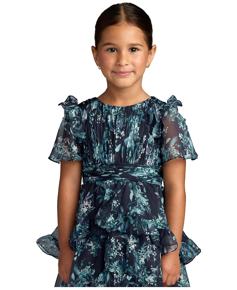 Mac Duggal Big Girls High-Neck Ruffle High-Low Chiffon Gown
