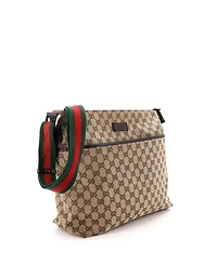 Pre-Owned Gucci Medium Web Strap Zip Messenger Bag Gg Canvas