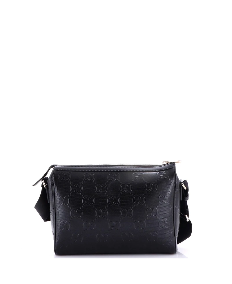 Pre-Owned Gucci Medium Front Pocket Messenger Bag Gg Embossed Perforated Leather
