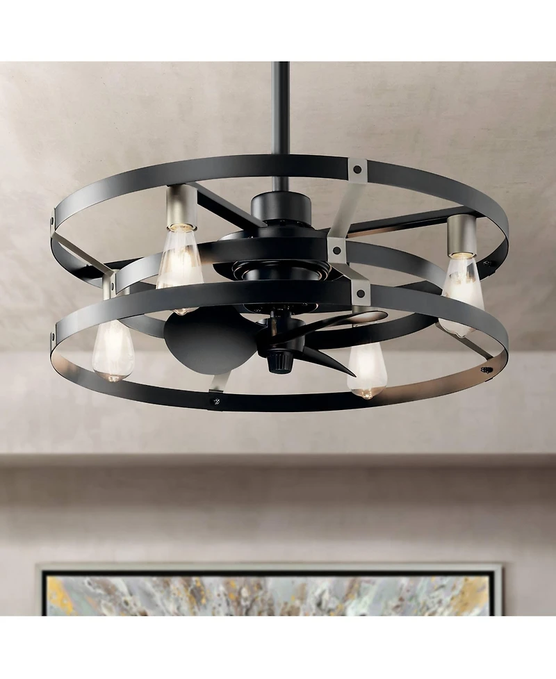 25" Kichler Cavelli Satin Black Led Fandelier with Wall Control