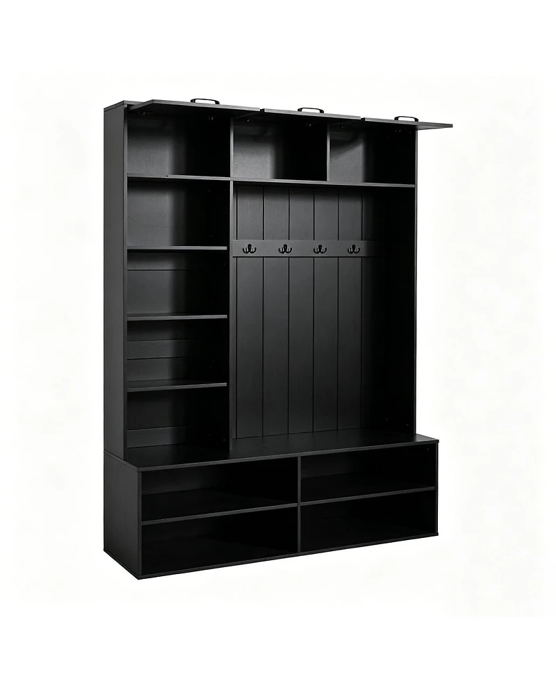 Streamdale Furniture 76.9" Farmhouse Hall Tree with Bench, Shoe Storage and 4 Hooks