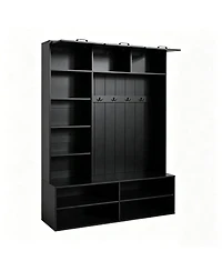 Streamdale Furniture 76.9" Farmhouse Hall Tree with Bench, Shoe Storage and 4 Hooks