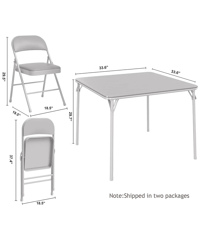 Folding Table Set 5 Piece Space Saving with Pu Collapsible Chairs Multi Functional Portable No Assembly for Dining Card Games Board Games Grey