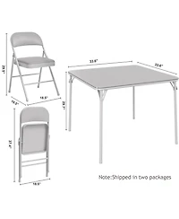 Folding Table Set 5 Piece Space Saving with Pu Collapsible Chairs Multi Functional Portable No Assembly for Dining Card Games Board Games Grey