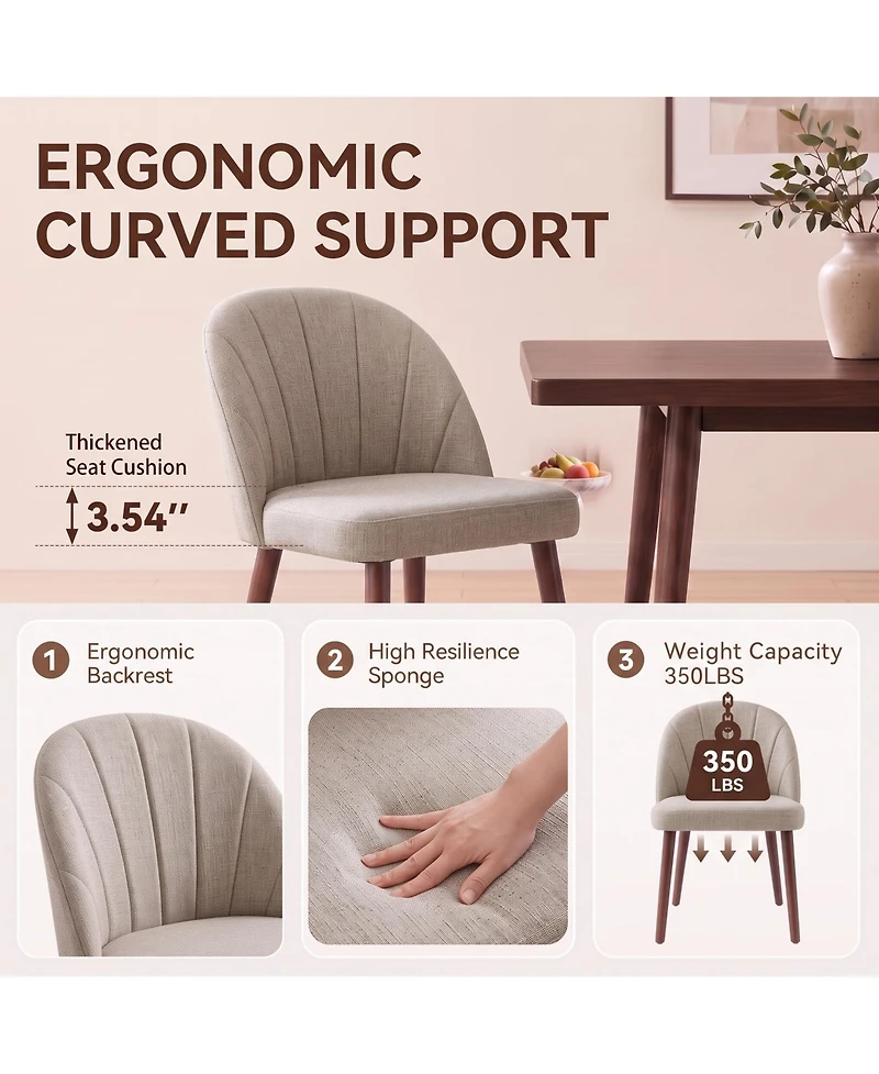Dining Chairs Set of 2, Modern Upholstered Fabric Kitchen Chairs, Curved High Back, Thick Padded Seat and Wooden Frame, Side Chairs for Restaurant