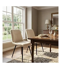 Set of 2 Chenille Upholstered Dining Chairs with Metal Frame and Adjustable Feet,Beige