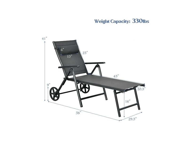 Boyel Living Patio Lounge Chair with Wheels Neck Pillow Aluminum Frame Adjustable