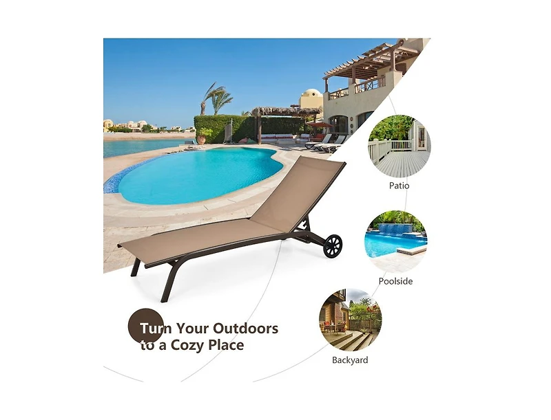 Boyel Living 6-Poisition Adjustable Outdoor Chaise Recliner with Wheels