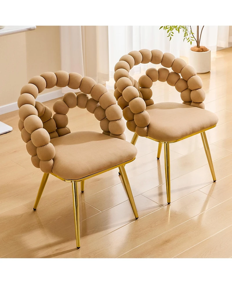 Flynama 2 Pack Modern Velvet Dining Chairs, Bubble Padded Back Accent Chairs with Metal Legs