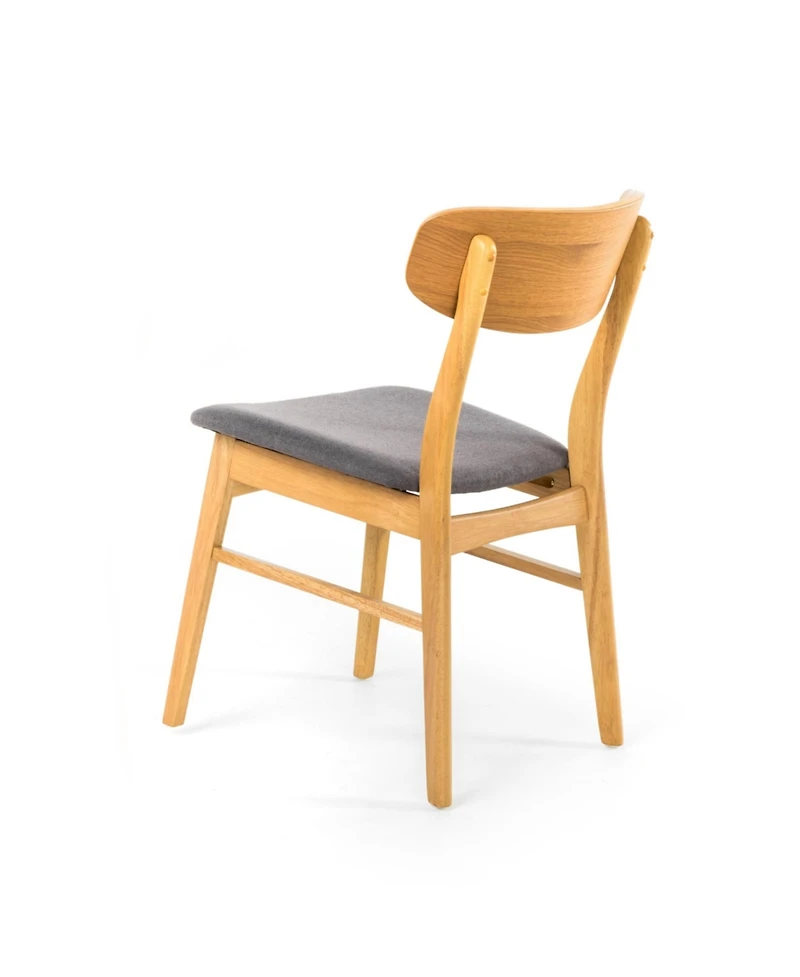 Flynama Set of 2 Dark Fabric Dining Chairs, Natural Oak Finish Solid Rubberwood Leg Minimalist Side Chairs