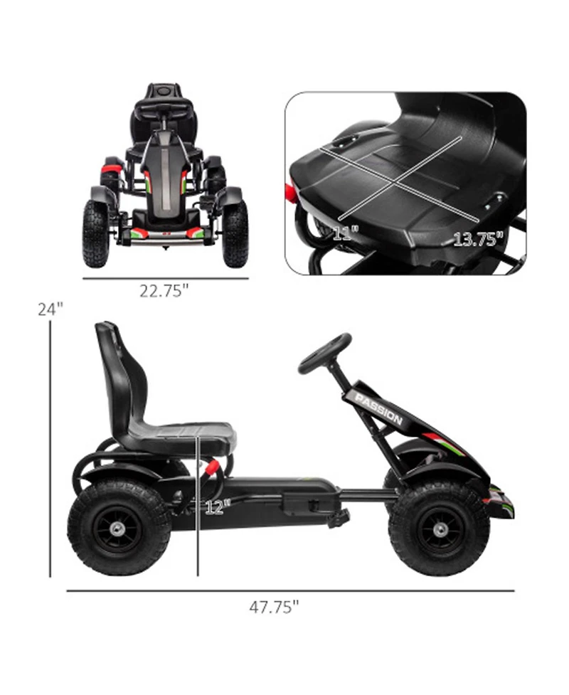 Yobtop Kids Pedal Go Kart with Adjustable Seat, Handbrake, 110-lb. Capacity, Ages 5-12