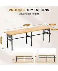 Streamdale Furniture 96" Adjustable Solid Wood Workbench with Power Outlet and Pegboard
