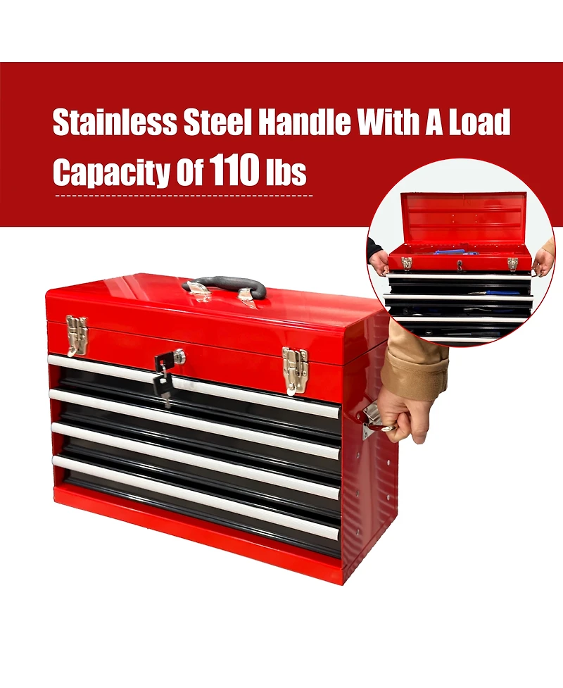 Streamdale Furniture 21-Inch Heavy Duty 4-Drawer Portable Metal Tool Box with Ball Bearing Slides