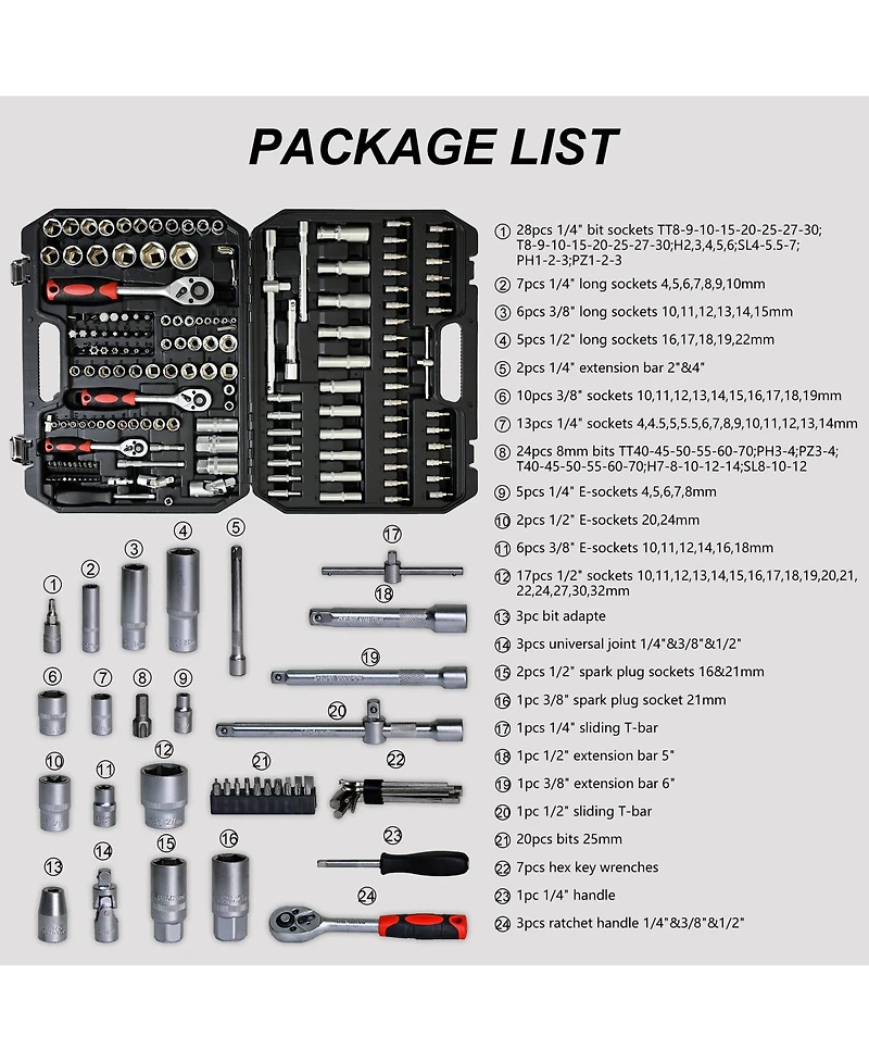 Streamdale Furniture 171-Piece Universal Socket and Ratchet Wrench Tool Set for Home and Auto Repair
