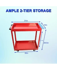 Streamdale Furniture Heavy Duty 2-Tier Steel Tool Cart with Lockable Wheels
