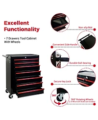 Streamdale Furniture Rolling Metal 7-Drawer Tool Chest Cabinet with Ball Bearing Slides