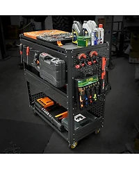 Streamdale Furniture 3-Tier Detachable Rolling Utility Tool Cart with Pegboard