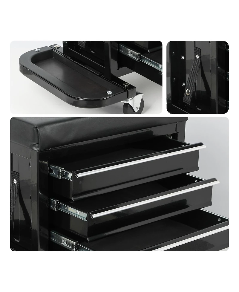 Streamdale Furniture Rolling 3-Drawer Tool Chest Mechanic Seat, 350Lbs Capacity