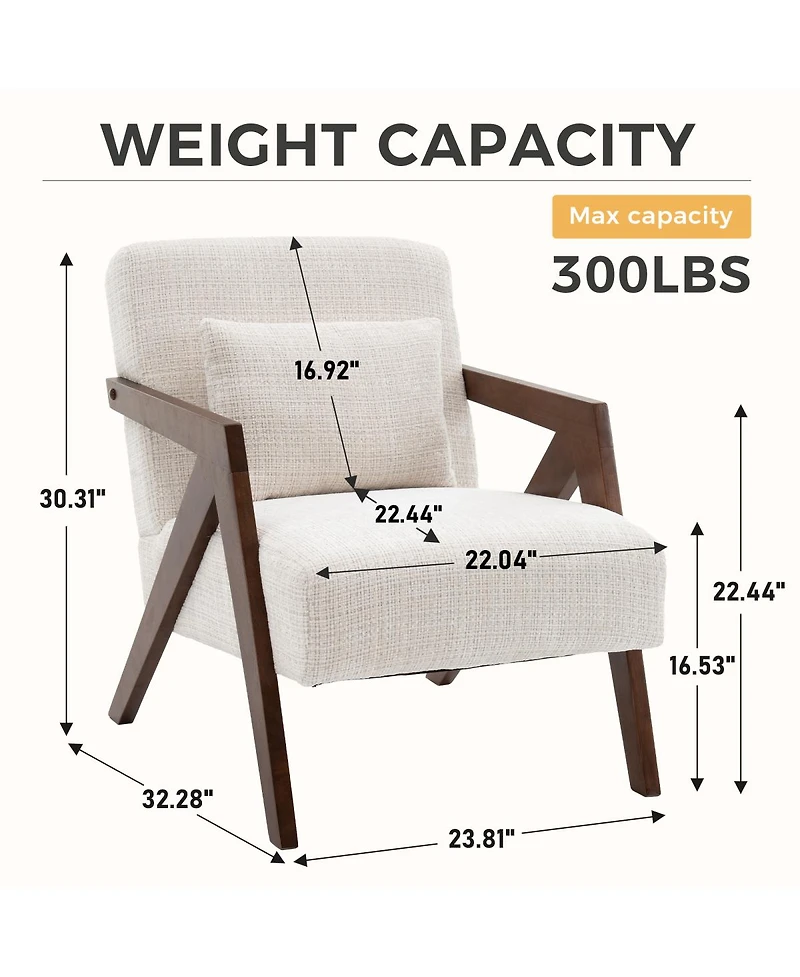 Streamdale Furniture Mid-Century Modern Chenille Accent Chair with Wood Frame and Pillow