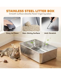 PawHut Stainless Steel Sifting Litter Box for Pine Pellets with Sifter Tray