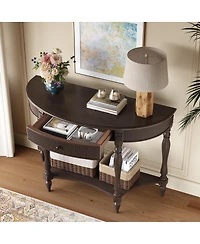 Streamdale Furniture Solid Wood Half Moon Console Table with Drawer and Shelf, Deep Rustic